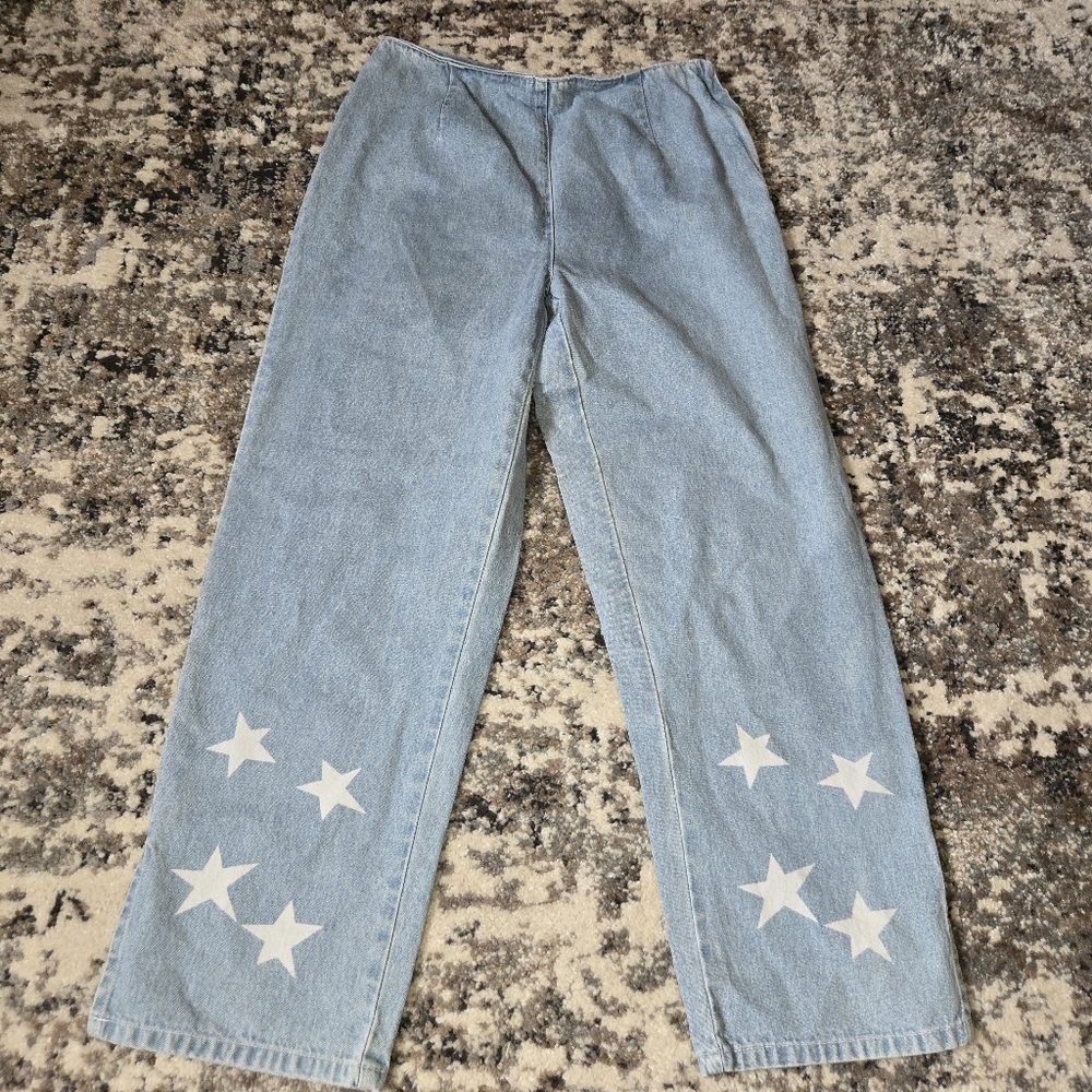Womens Vintage denim pants zip side star detail size 6